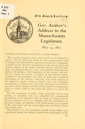Address to the Massachusetts legislative