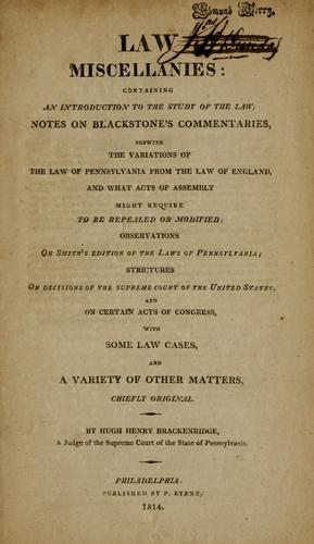 Law miscellanies: containing an introduction to the Study of the law