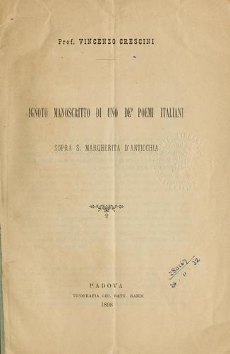 Ignoto manoscritto di uno de' poemi italiani sopra S. Margherita D'Antiochia