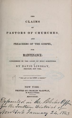 The claims of pastors of churches and preachers of the gospel for maintenance, 1843
