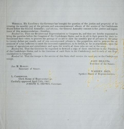 [Resolutions favoring increased pay for Confederate soldiers]