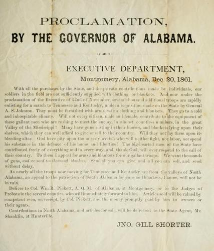Proclamation, by the Governor of Alabama