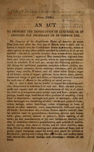 An act to prohibit the importation of luxuries, or of articles not necessary or of common use