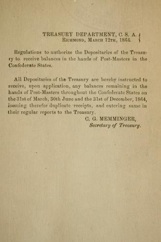Regulations to authorize the depositaries of the Treasury to receive balances in the hands of post-masters in the Confederate States