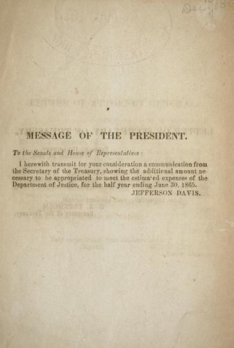 [Letter of Attorney General submitting additional estimates for the Bureau of the Superintendent of Public Printing