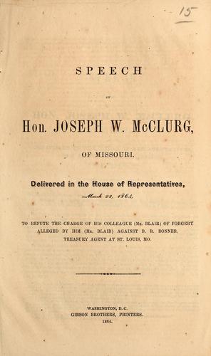 Speech of Hon. Joseph W. McClurg, of Missouri