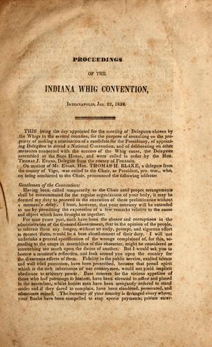 Proceedings of the Indiana Whig Convention, Indianapolis, Jan. 22, 1838
