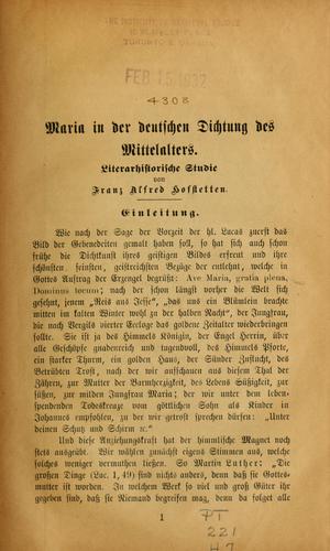 Maria in der deutschen Dichtung des Mittelalters
