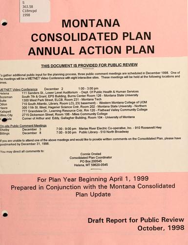 Montana consolidated plan, annual action plan for plan year beginning April 1, 1999