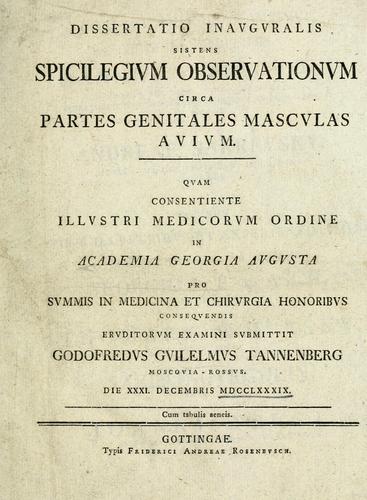 Dissertatio inavgvralis sistens spicilegivm observationvm circa partes genitales mascvlas avivm