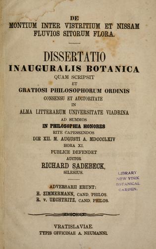 De montium inter Vistritium et Nissam fluvios sitorum flora
