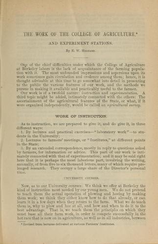 The work of the College of Agriculture and experiment stations