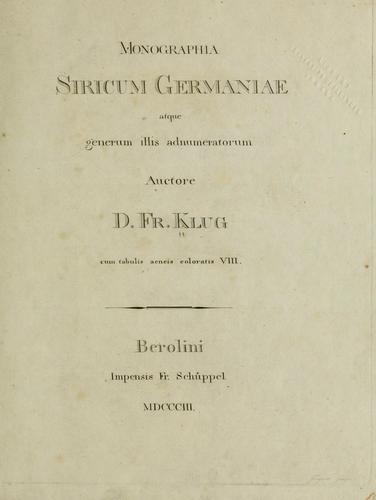 Monographia siricum Germaniae atque generum illis adnumeratorum