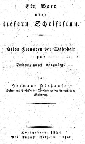 Ein Wort uber tiefern Schriftsinn