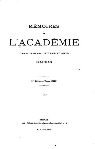 Mémoires de l'académie des sciences, lettres et arts d'Arras