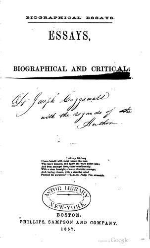 Essays, biographical and critical