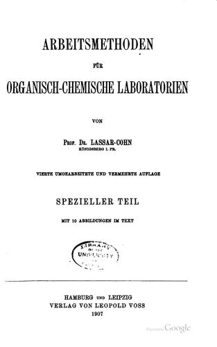 Arbeitsmethoden für organisch-chemische laboratorien