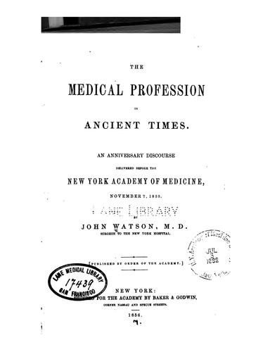 The medical profession in ancient times