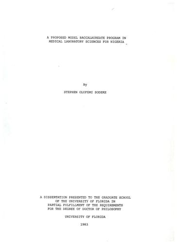 A proposed model baccalaureate program in medical laboratory sciences for Nigeria