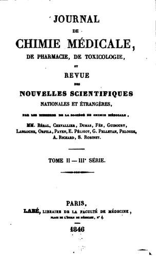 Journal de chimie medicale, de pharmacie, de toxicologie. Series 3
