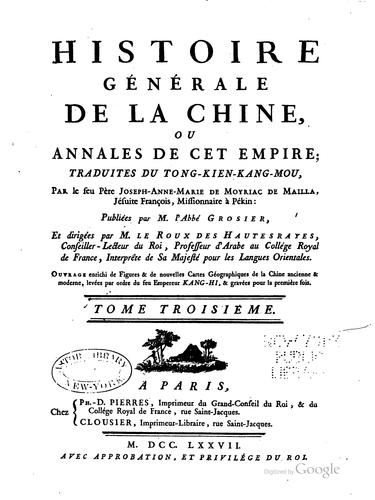 Histoire genérale de la Chine: ou Annales de cet empire