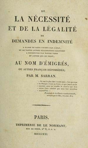 De la nécessité et de la légalité de demandes en indemnité