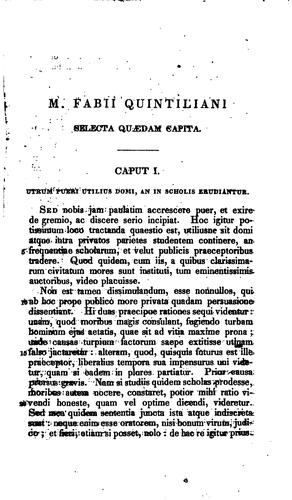 M. Fabii Quinctiliani De institutione oratoria: E libris excerpta, ex ...