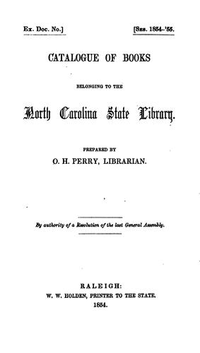 Catalogue of Books Belonging to the North Carolina State Library
