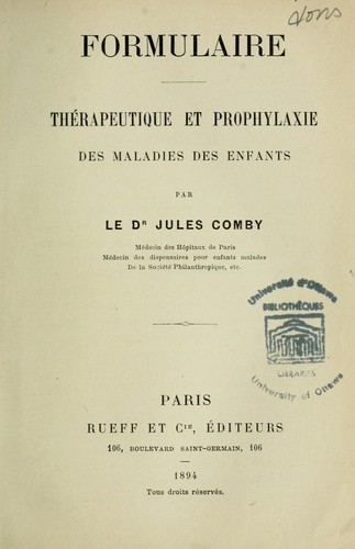 Formulaire thérapeutique et prophylaxie des maladies des enfants
