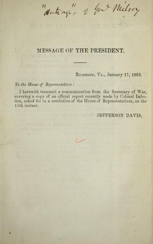 Message of the President ... January 17, 1863