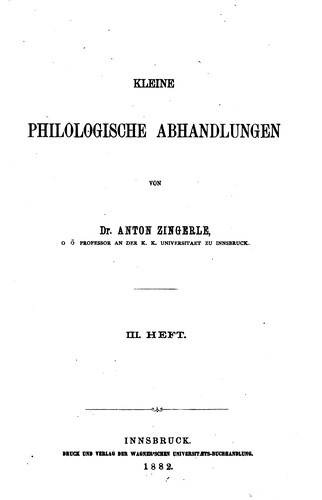 Kleine philologische Abhandlungen