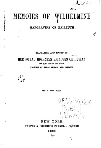 Memoirs of Wilhelmine, margravine of Baireuth
