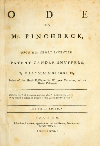Ode to Mr. Pinchbeck upon his newly invented patent candle-snuffers