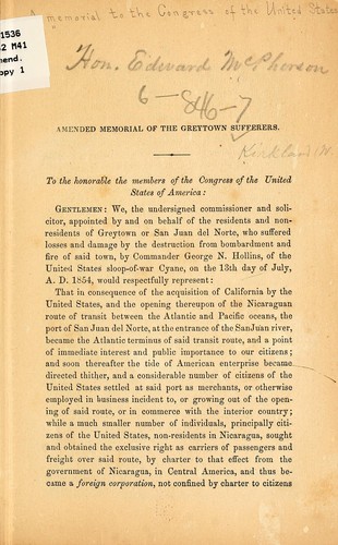 A memorial to the Congress of the United States, on behalf of the sufferers from the bombardment and destruction of Greytown