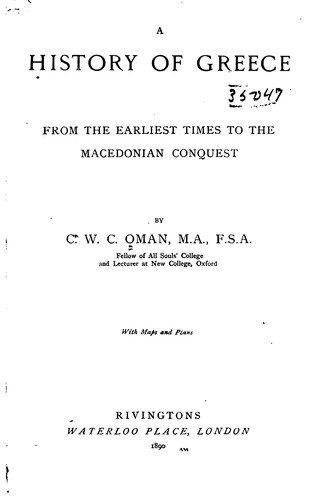 A History of Greece from the Earliest Times to the Macedonian Conquest