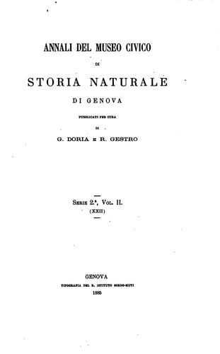 Annali Del Museo Civico Di Storia Naturale "Giacomo Doria".