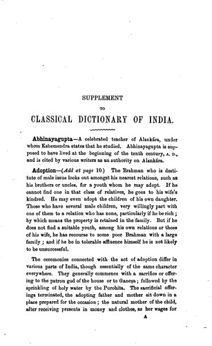 Supplement to a Classical Dictionary of India, Illustrative of the Mythology ..