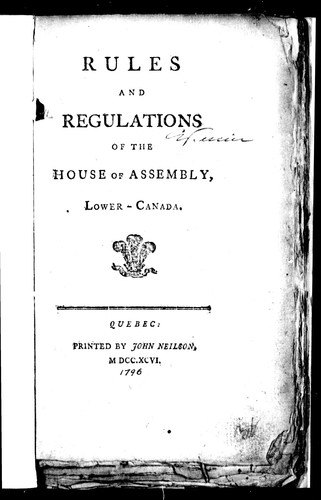Rules and regulations of the House of Assembly, Lower-Canada