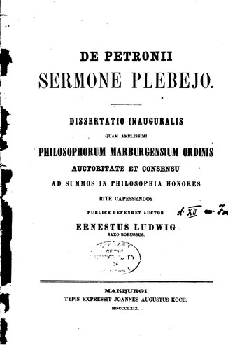 De Petronii sermone plebejo: dissertatio inauguralis quam ..