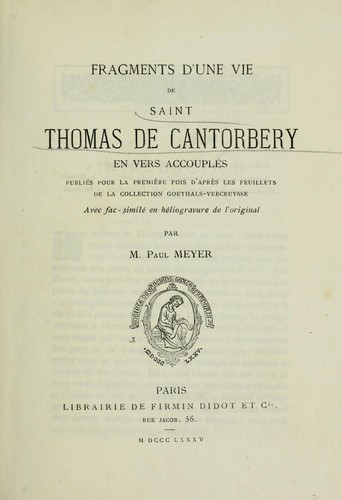 Fragments d'une vie de Saint Thomas de Cantorbery en vers accouplés
