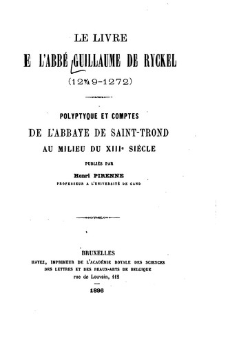 Le livre de l'abbe Guillaume de Ryckel (1249-1272)