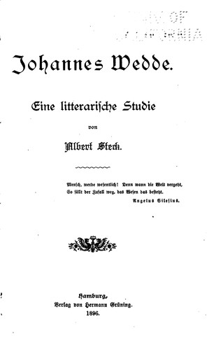 Johannes Wedde: Eine litterarische Studie