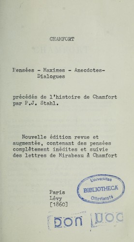 Pensées, Maximes, Anecdotes, Dialogues