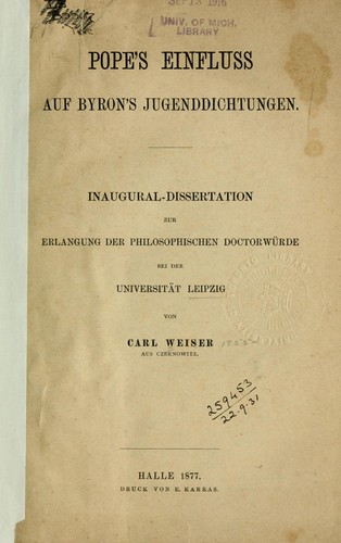 Pope's Einfluss auf Byron's Jugenddichtungen