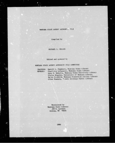 Montana State Agency Authority File