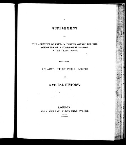 Supplement to the appendix of Captain Parry's voyage for the discovery of a north-west passage in the years 1819-20