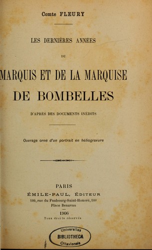 Les Dernières années du marquis et de la marquise de Bombelles