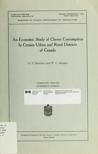 An economic study of cheese consumption in certain urban and rural districts of Canada