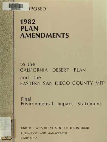 Proposed 1982 amendments to the California Desert Conservation Area plan and the eastern San Diego County MFP