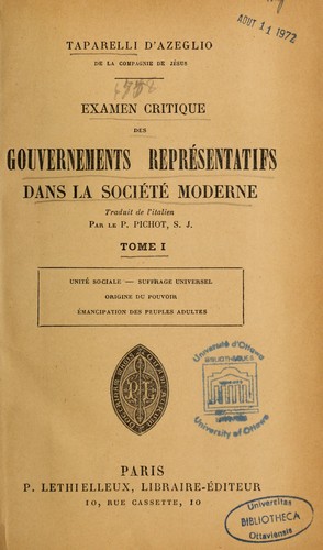 Examen critique des gouvernements représentatifs dans la société moderne